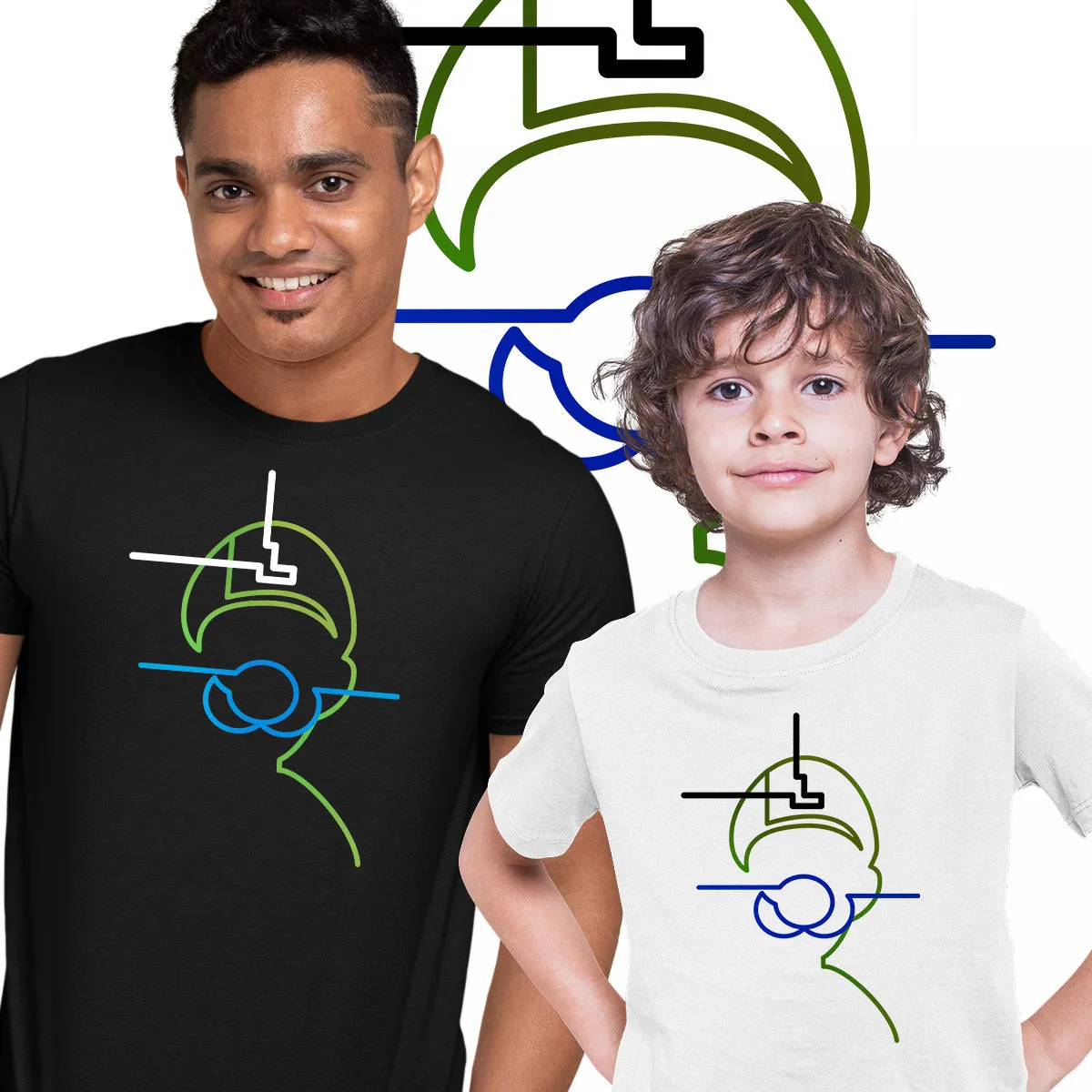 Luiggi One line drawing Mario Super T-Shirts for Kids OLD SKOOL