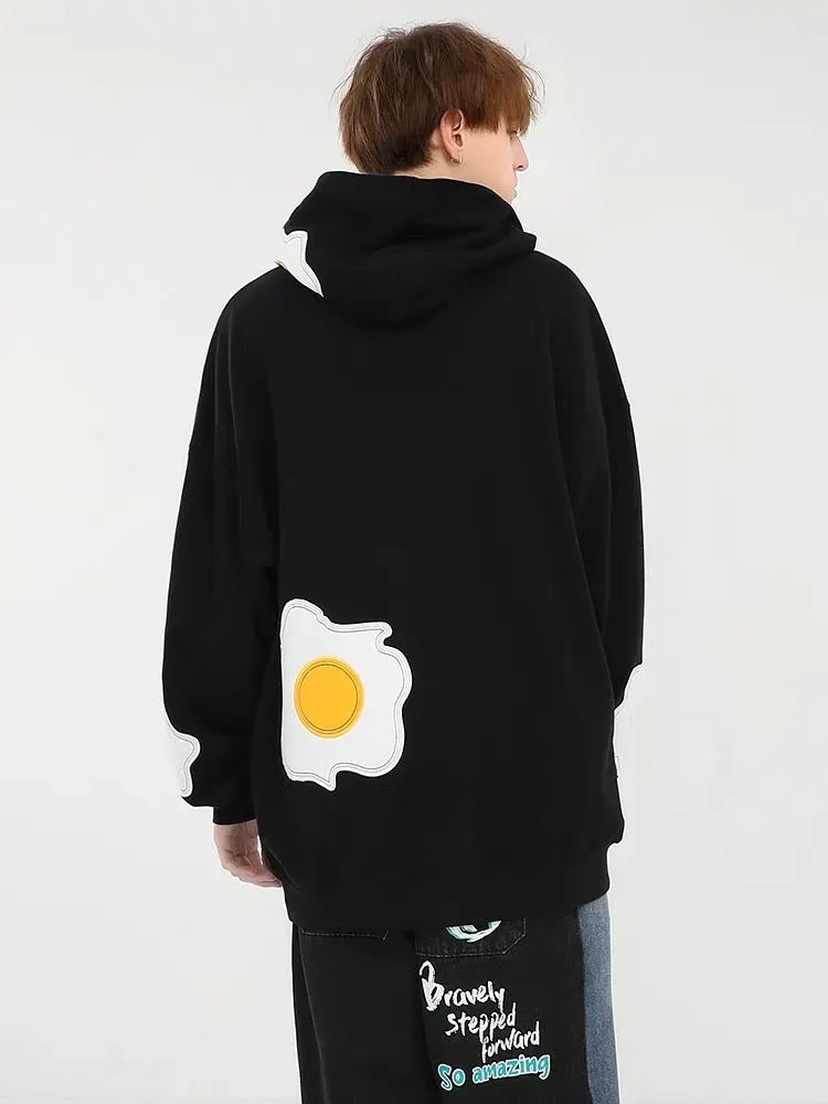 Meal Series Poached Egg Embroidery Print Hooded Cotton  Sweatshirt