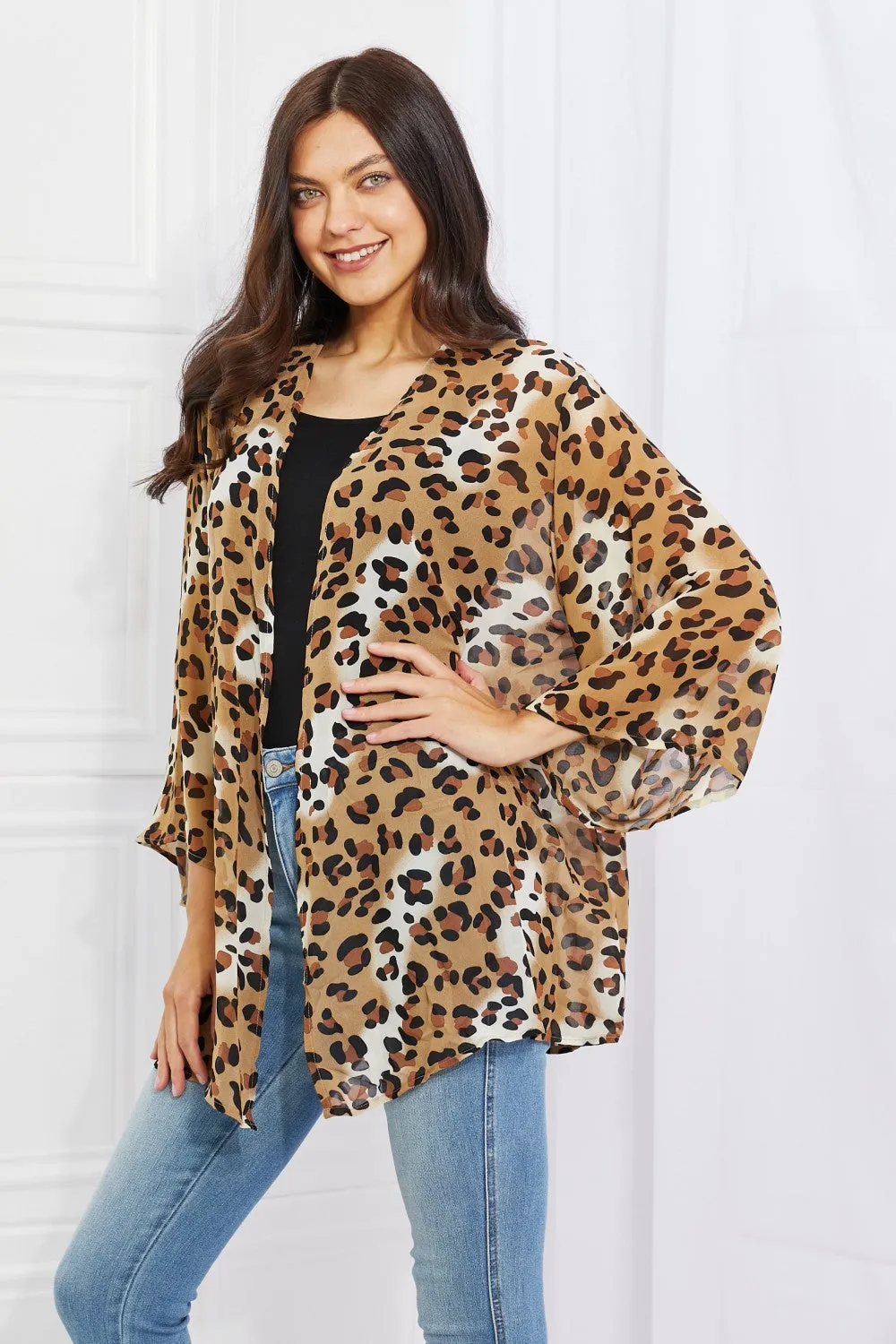 Melody Wild Muse Full Size Animal Print Kimono in Camel - Ships from The USA