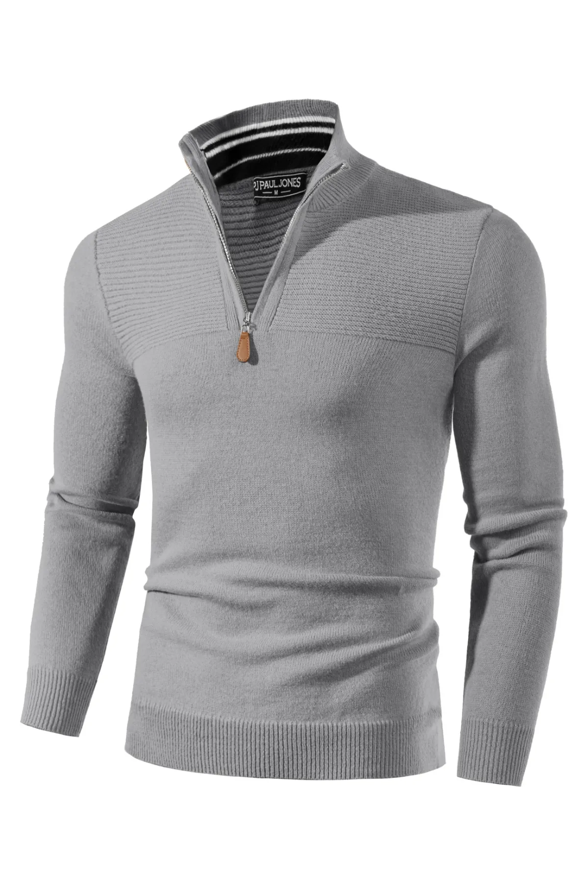 Men's Quarter Zip Sweater Slim Fit Casual Pullover Sweater Mock Neck Polo Sweaters