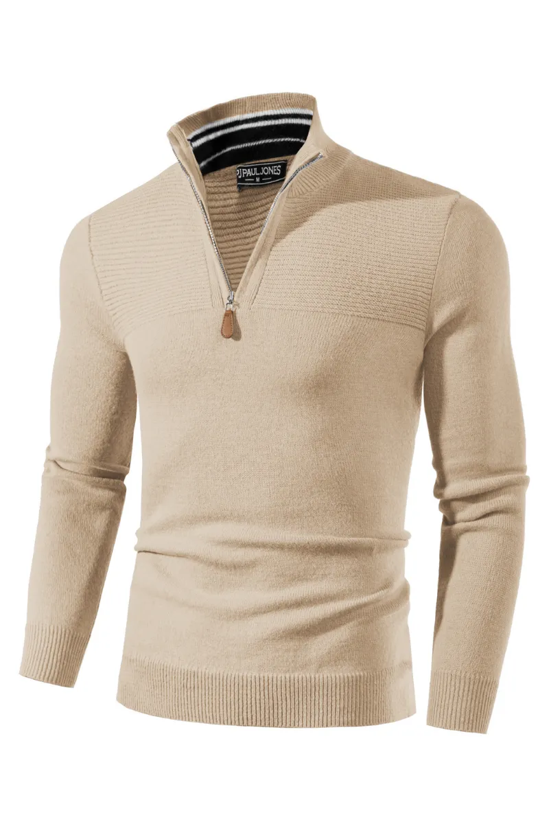 Men's Quarter Zip Sweater Slim Fit Casual Pullover Sweater Mock Neck Polo Sweaters