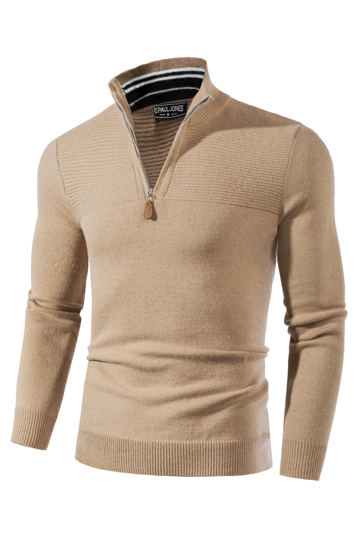 Men's Quarter Zip Sweater Slim Fit Casual Pullover Sweater Mock Neck Polo Sweaters