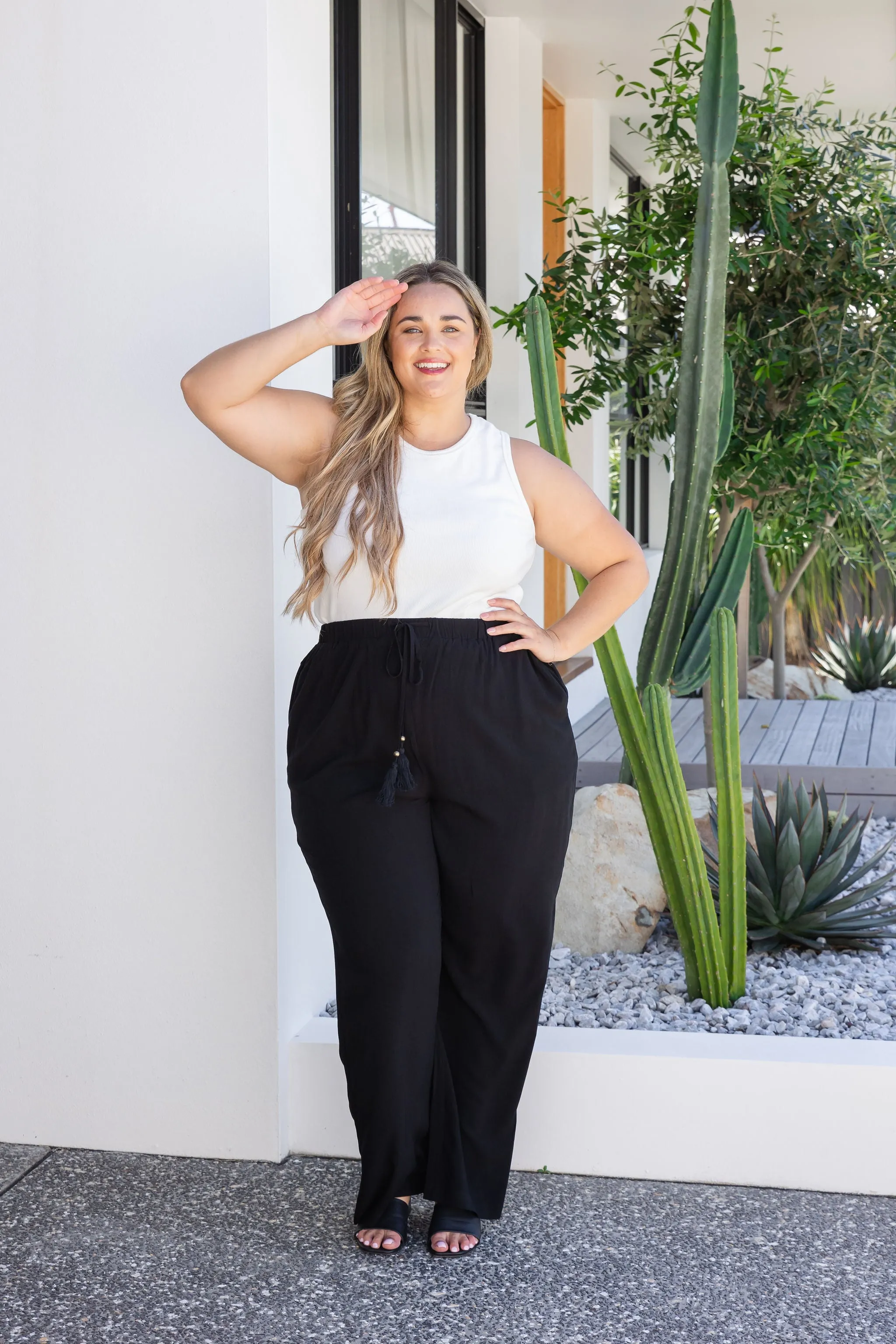 Nora Tassel Tie Pants in Black