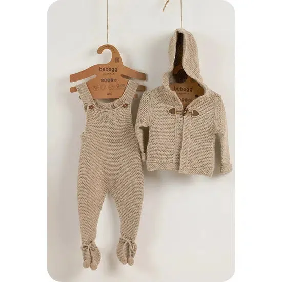 Organic Knitwear, Baby Overall and Hooded Cardigan Set