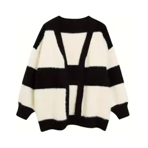 Pre Order:  Oversized Knitted Striped Cardigan Sweater