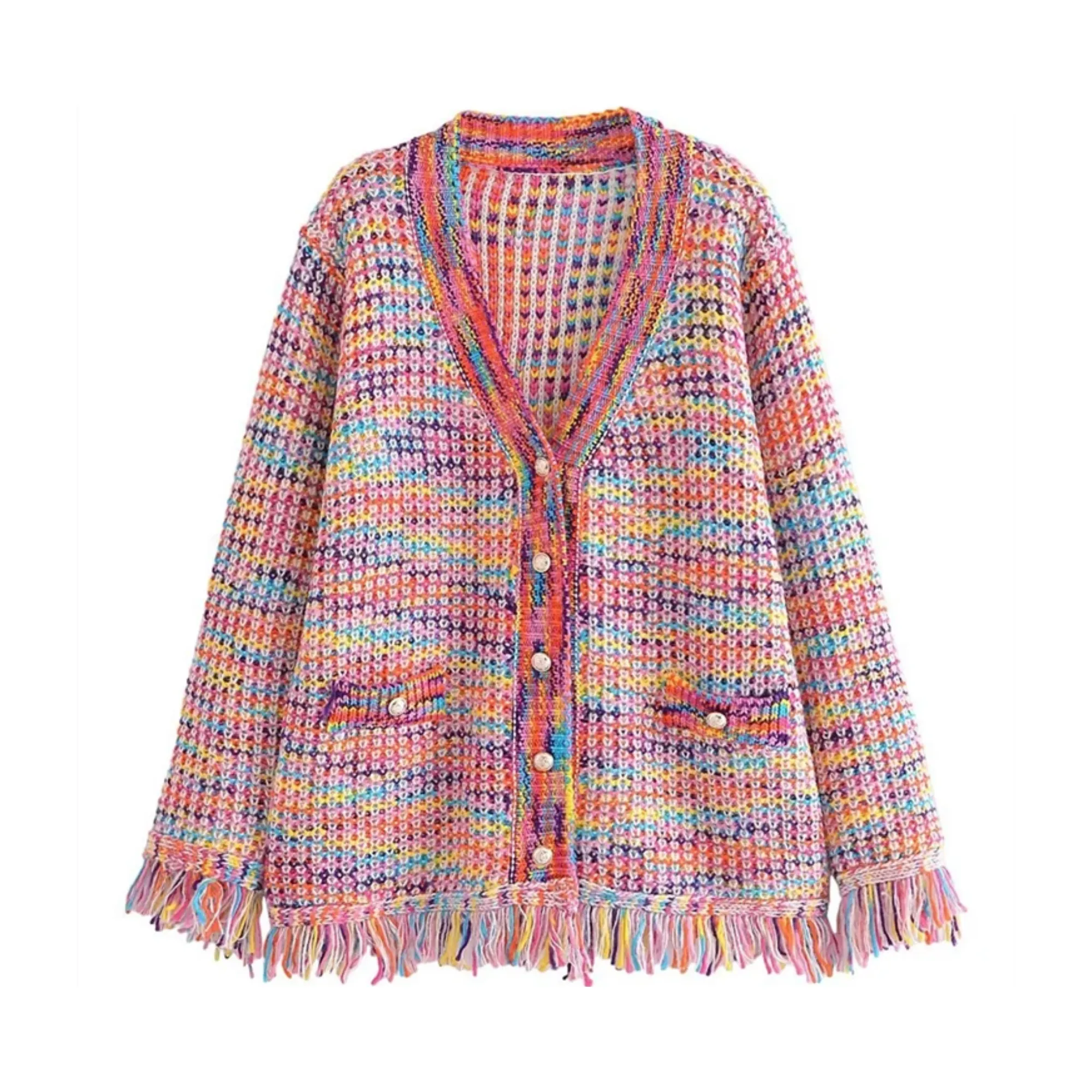 Pre Order:  Rainbow Fringed Hem Knit Cardigan