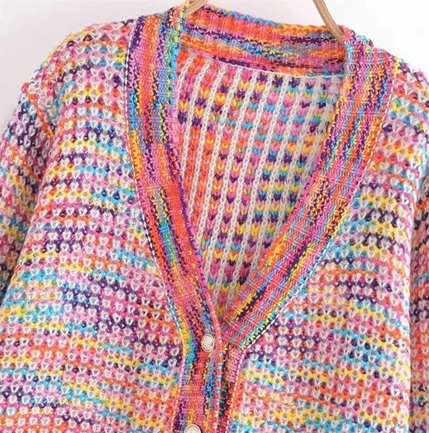 Pre Order:  Rainbow Fringed Hem Knit Cardigan