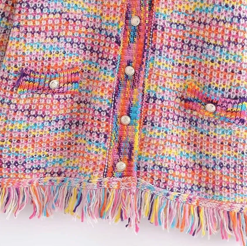 Pre Order:  Rainbow Fringed Hem Knit Cardigan