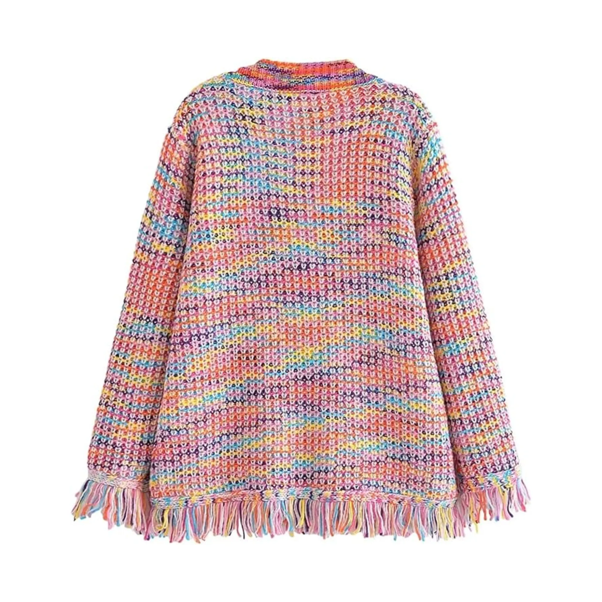 Pre Order:  Rainbow Fringed Hem Knit Cardigan