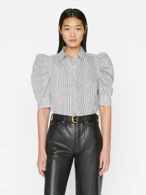 Ruched Puff Sleeve Shirt - Noir Multi