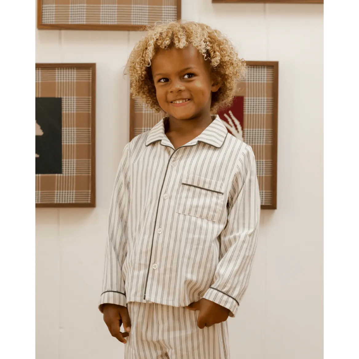 Rylee   Cru Long Sleeve Pajamas- Forest Pinstripe