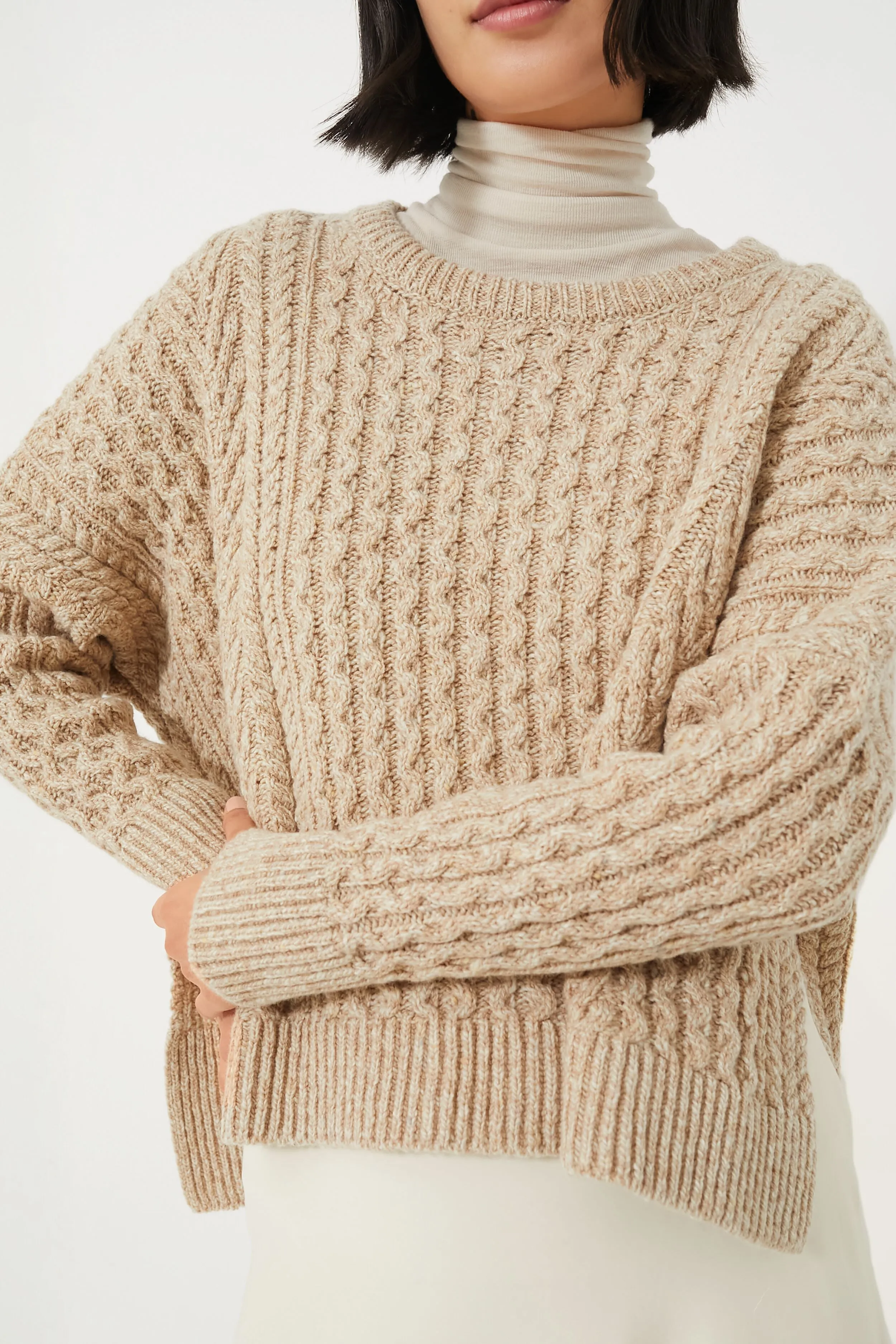 Seashell Sorrell Cropped Aran Sweater