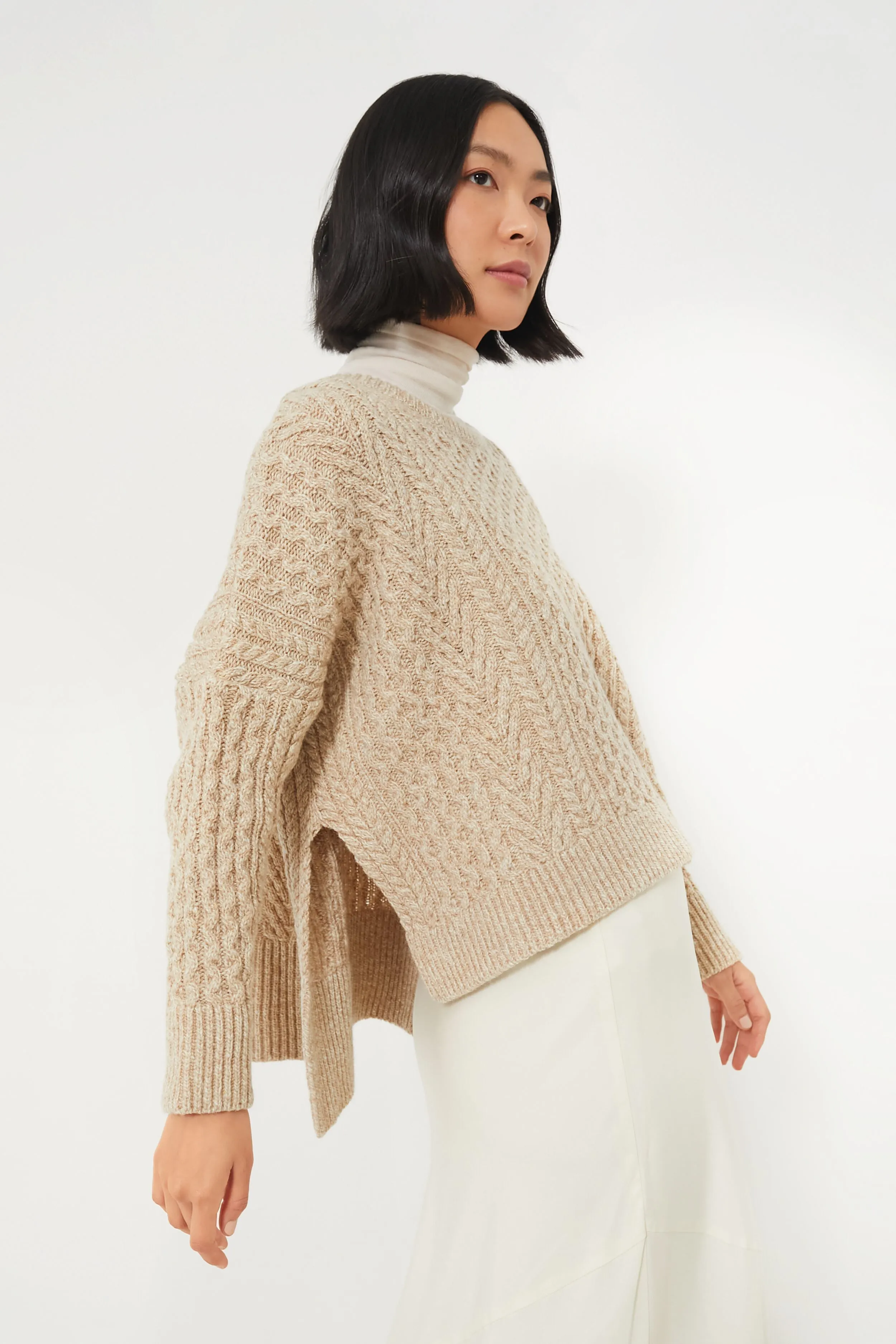 Seashell Sorrell Cropped Aran Sweater