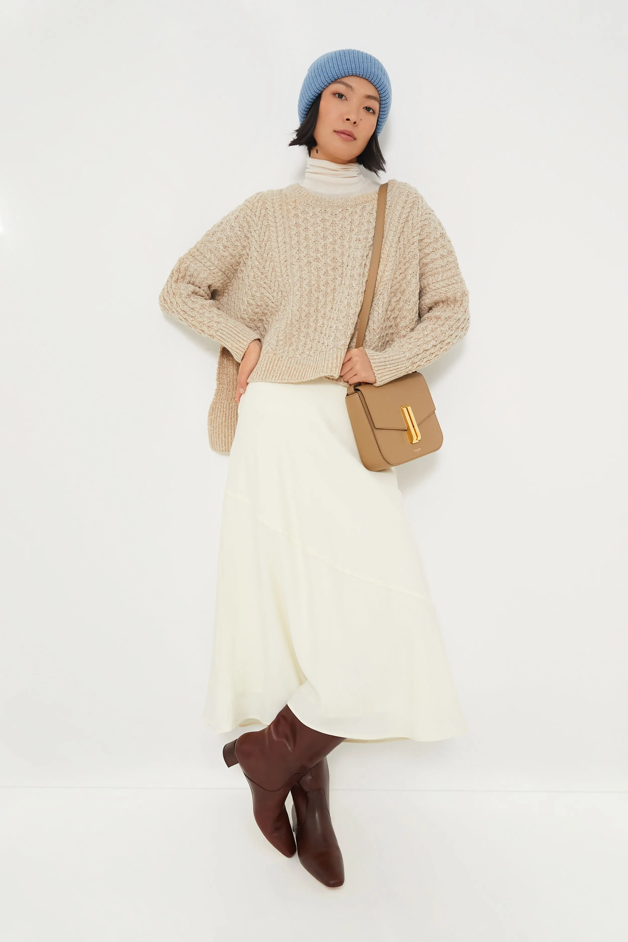 Seashell Sorrell Cropped Aran Sweater