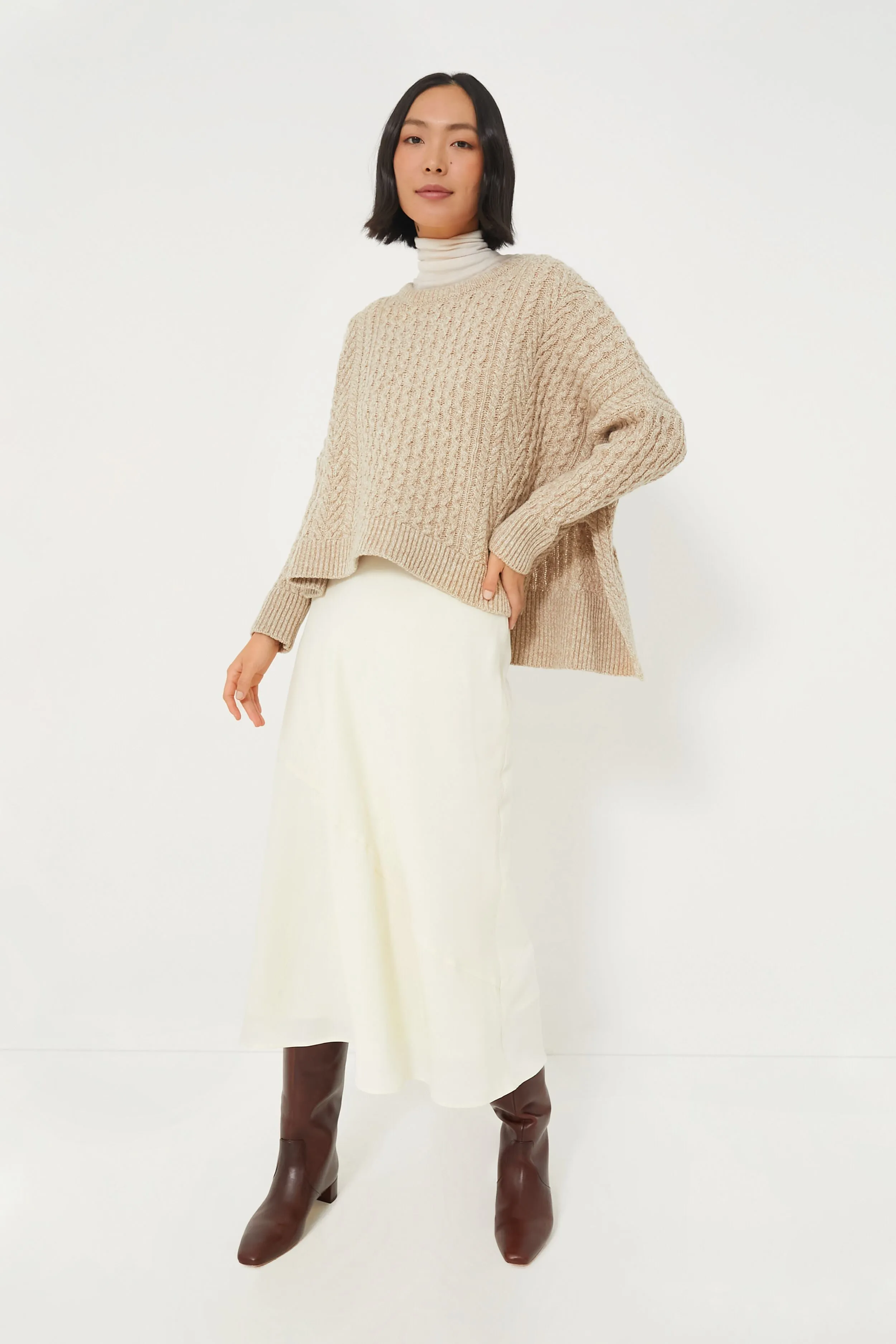 Seashell Sorrell Cropped Aran Sweater