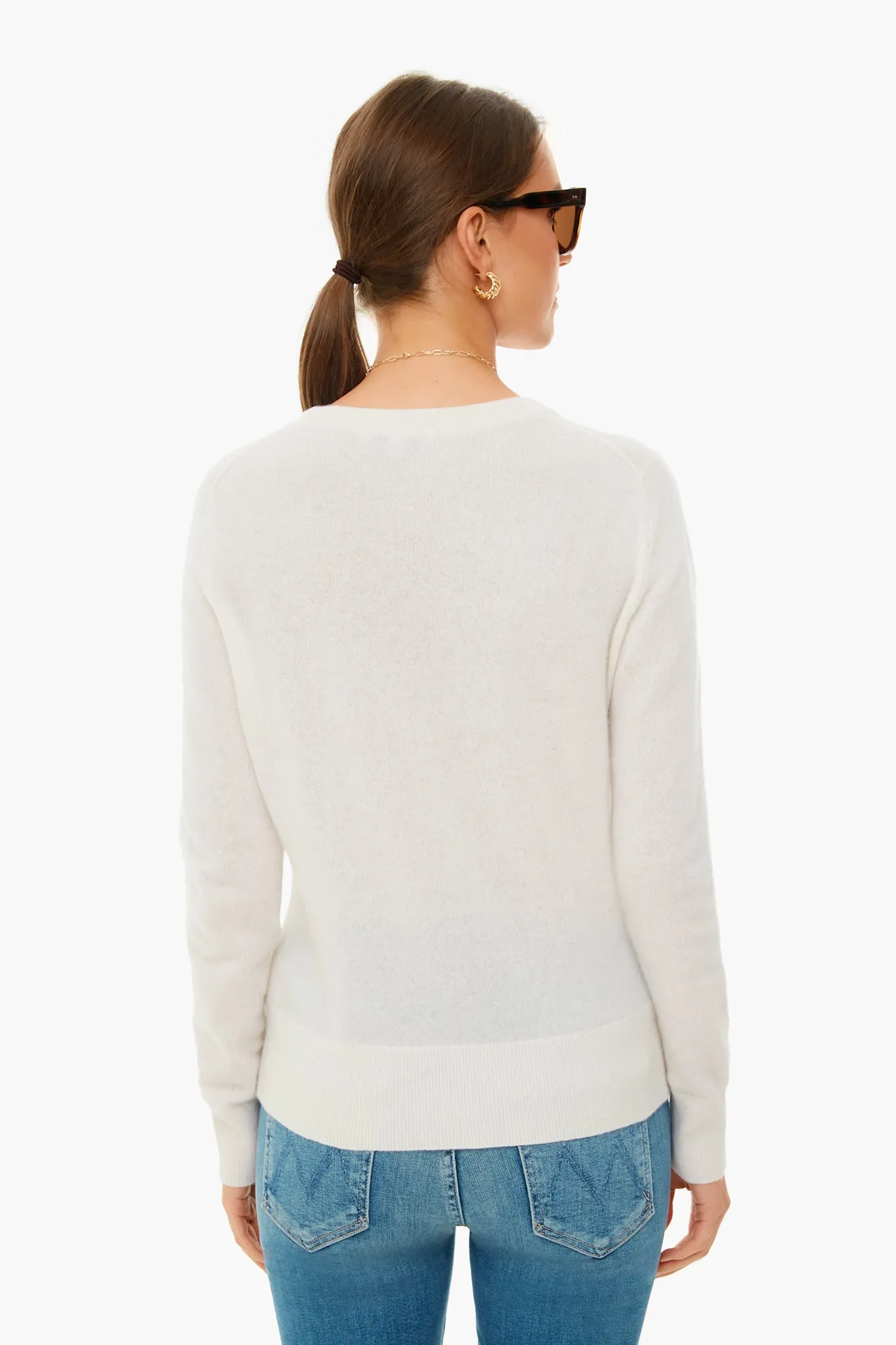 Soft White Cashmere Classic Crewneck Sweater