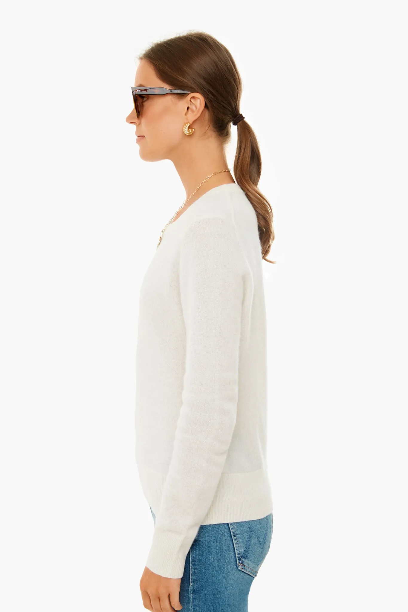 Soft White Cashmere Classic Crewneck Sweater