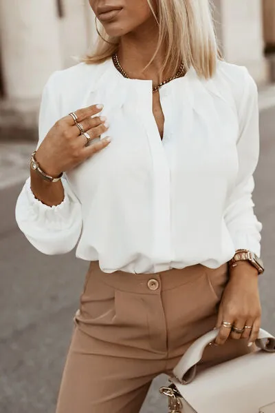 The Perfect Work Shirt - Miranda Button Up Pleated Long Sleeve Blouse | 6 colors