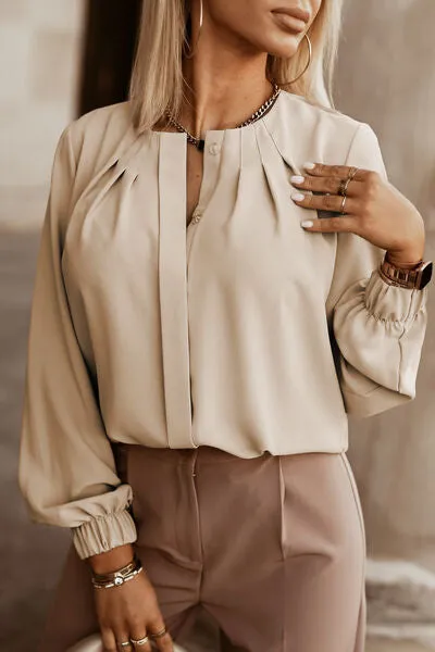 The Perfect Work Shirt - Miranda Button Up Pleated Long Sleeve Blouse | 6 colors