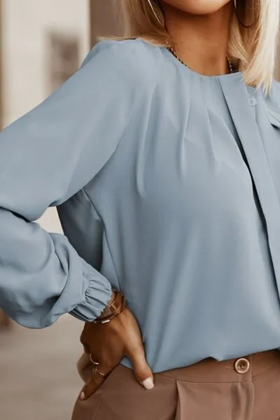 The Perfect Work Shirt - Miranda Button Up Pleated Long Sleeve Blouse | 6 colors