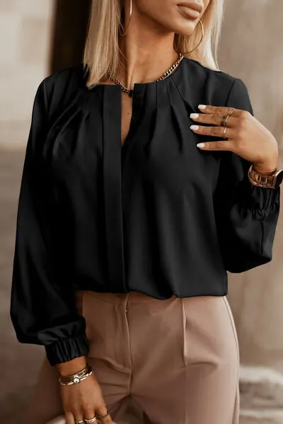 The Perfect Work Shirt - Miranda Button Up Pleated Long Sleeve Blouse | 6 colors