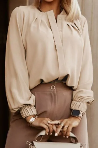 The Perfect Work Shirt - Miranda Button Up Pleated Long Sleeve Blouse | 6 colors