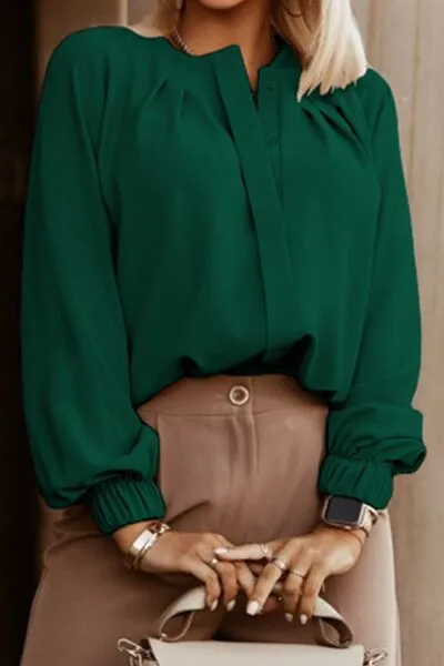 The Perfect Work Shirt - Miranda Button Up Pleated Long Sleeve Blouse | 6 colors