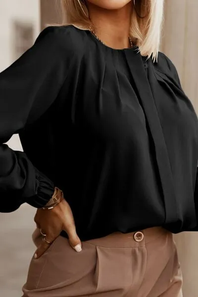 The Perfect Work Shirt - Miranda Button Up Pleated Long Sleeve Blouse | 6 colors