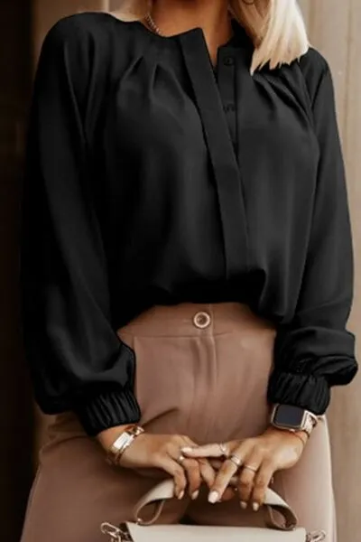 The Perfect Work Shirt - Miranda Button Up Pleated Long Sleeve Blouse | 6 colors