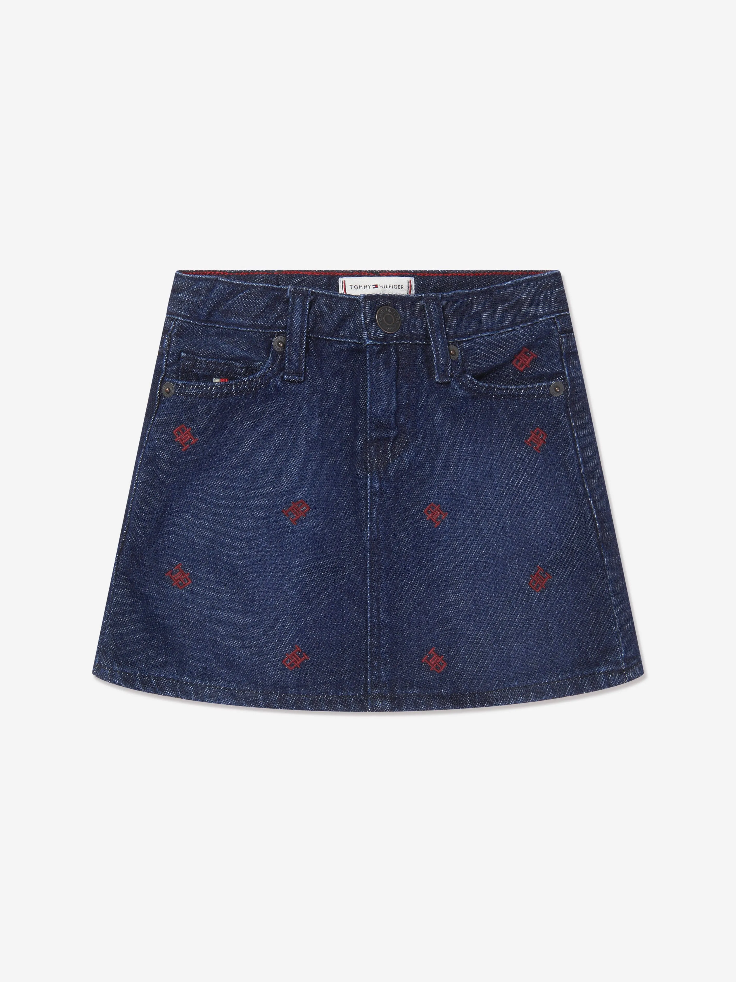 Tommy Hilfiger Girls Embroidered Hearts Denim Skirt