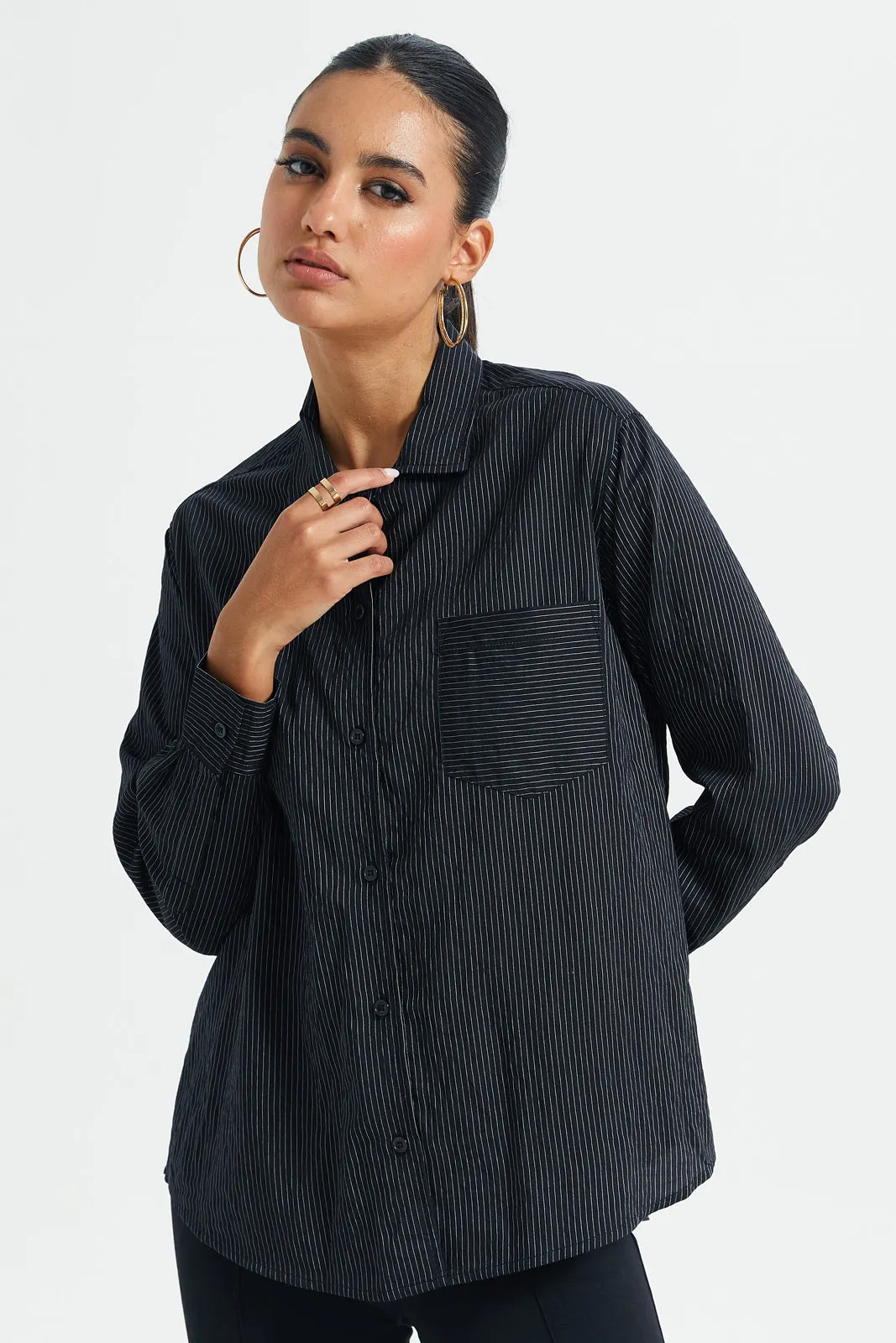 Women Grey Striped Mix Shirt