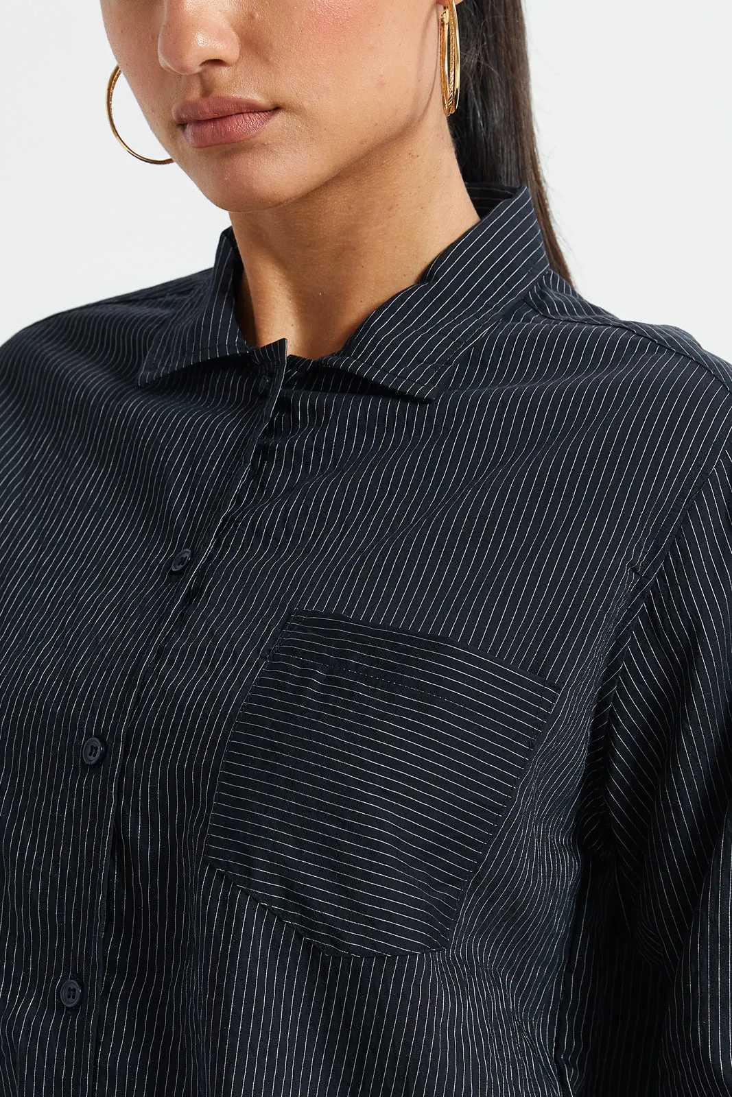 Women Grey Striped Mix Shirt