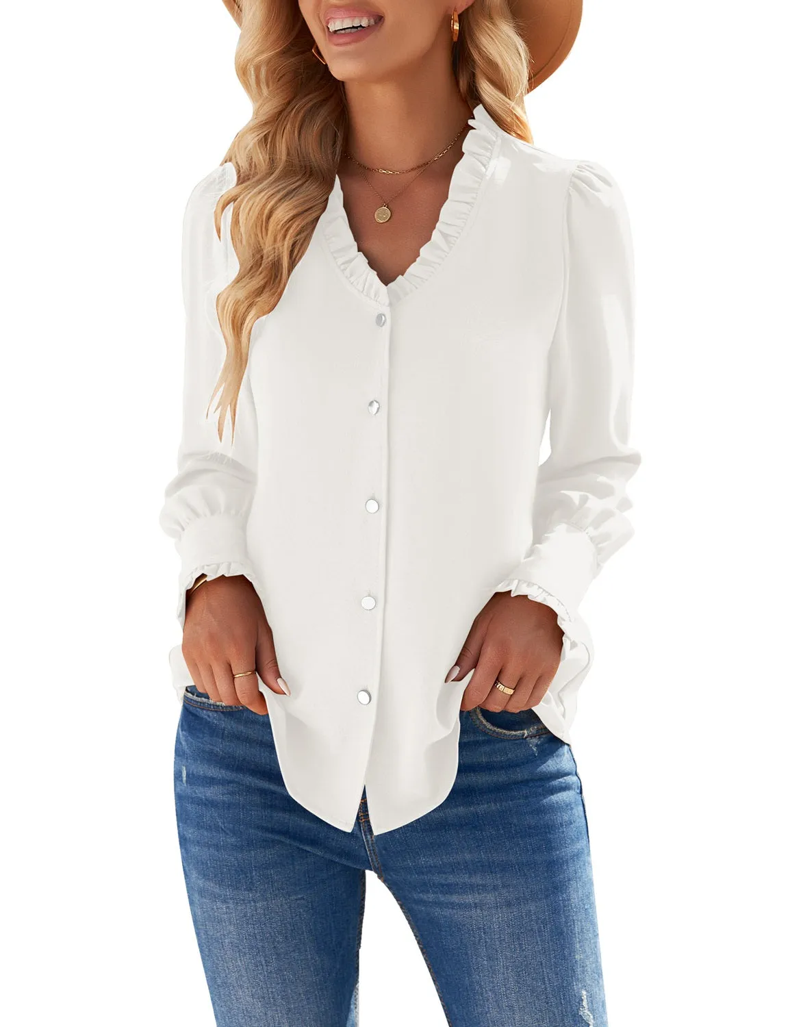 Womens Business Casual Tops Work Blouses Button Down Long Sleeve Dressy Shirt